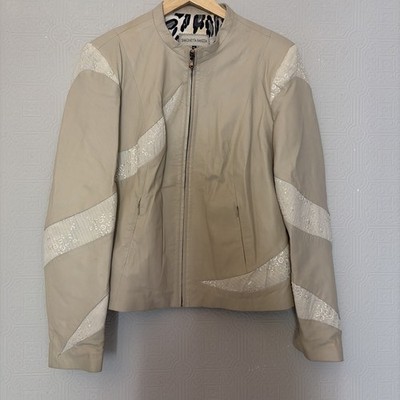 Simonetta Ravizza designer leather lace trim Jacket Beige IT48