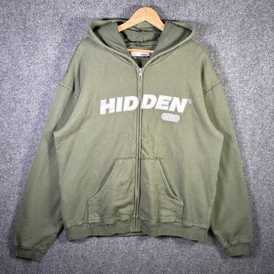 Hidden NYC Hoodie Adult 2XL Green Zip Up Thermal Baggy Embroidered Hype Designer
