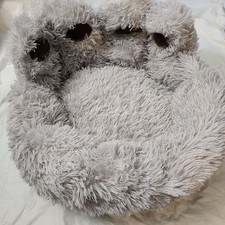 Bear Paw Shape Cat Bed Antislip Dog Furry Plush Bed Inside Diameter 19 In Gray