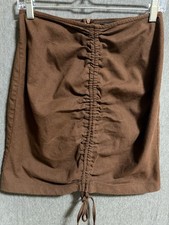 PrettyLittleThing Women  s Brown Solid Woven Ruched Drawstring Waist Mini Skirt 8