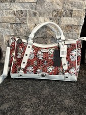Ed Hardy Rhinestone Skull Cheetah Print Crossbody Satchel Adjustable Strap NWT