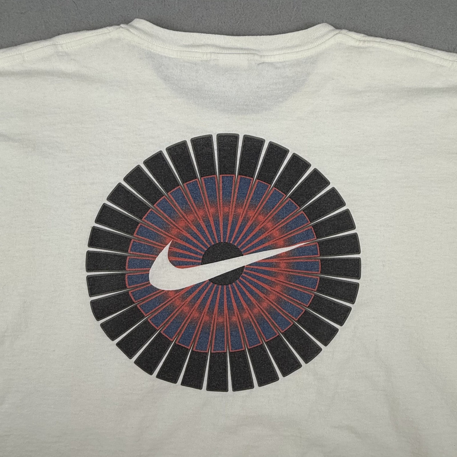 Vintage 90s Nike T-Shirt XL White Tag Sunburst Pinwheel Spiral Graphic Rare