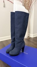 Cole Haan Navy Blue Suede Knee High Pull On Block Heel Boots 7.5 M