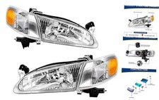 Headlight Assembly Compatible with OE-Chrome/Amber/Clear Fit 1998-2000 Corolla