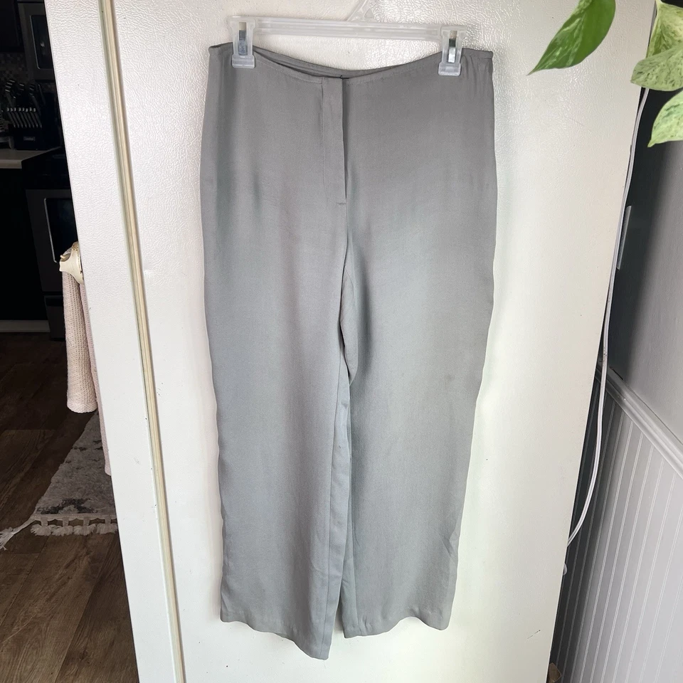 Eileen Fisher Silk Georgette Crepe Pants Women Size PP - 28X29 Gray Straight Leg - Image 2 of 4