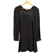 Sunaj Faye Dress Black Textured Panel Drop Waist Long Sleeve Estimated Small New