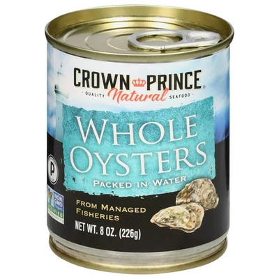 CROWN PRINCE Whole Canned Oysters - 8 oz, Packed in Water