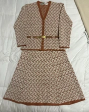 VTG St. John Knits Orange & Cream Suit 2/Belted Cardigan Sz M/L 1960s70s