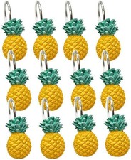 PINEAPPLE Anti Rust Shower Curtain Hooks - New - 12 Shower Curtain Rings