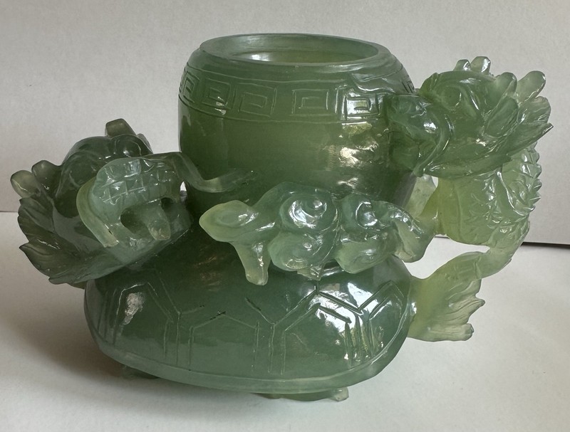 Two Green Dragons Incense Burner Holder carved  Feet Soap Stone See  description