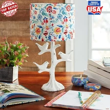 Mazie Birds Table Lamp with Linen Shade White