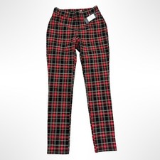 Tommy Hilfiger Plaid Pants Women Size 4 Red Black White Tartan Skinny Leggings