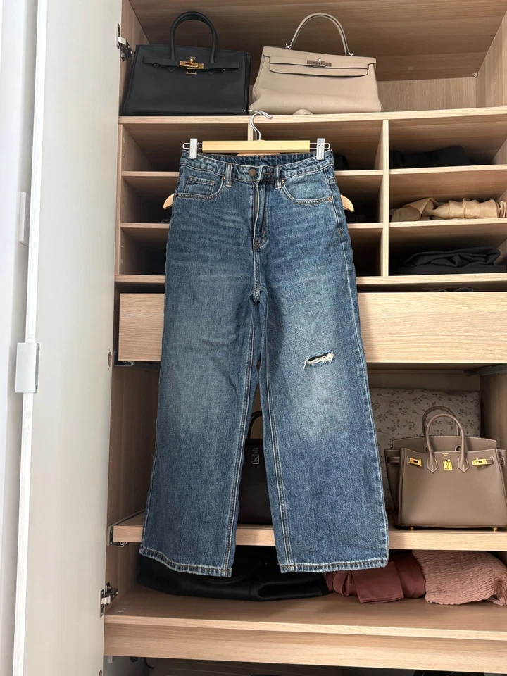 Jeans rectos rasgados azules vintage talla 26 | Mezcla de lino japonés | Calce relajado Foto 3 de 4