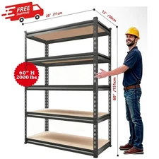 Storage Shelving Unit heavy duty Rack 5-Tier Adjustable 2000lbs Load 60''H