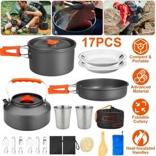 17Pcs Camping Cookware Set Camping Survival Stove Pot Pans Kit Portable Mess Kit