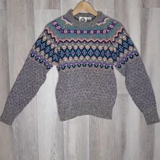 The Eagles Eye Womens 40 Vintage Wool Sweater Knit Fair Isle Dot Cottagecore 80s