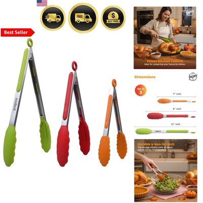 Kitchen Tongs Set 3 Pieces Stainless Steel Nonstick Tongs with Silicone Tips