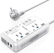 European Travel Plug Adapter 220V to 110V Voltage Converter US White