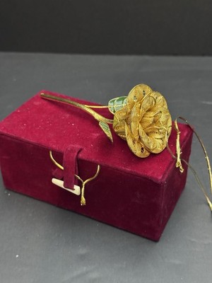 Dillards Cloisonne Rose Christmas Ornament With Box 