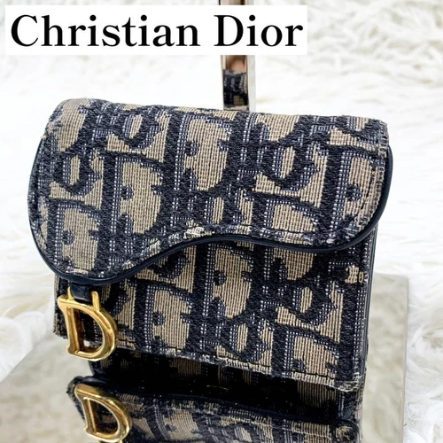 Portefeuille Dior tri pli oblique jacquard marine du Japon RA