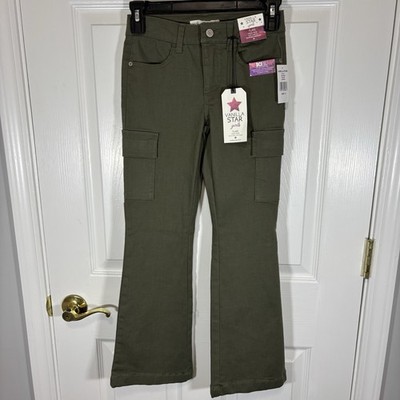 New Vanilla Star Girls Jeans Size M 8 Flare High Rise Stretch Cotton Blend Green