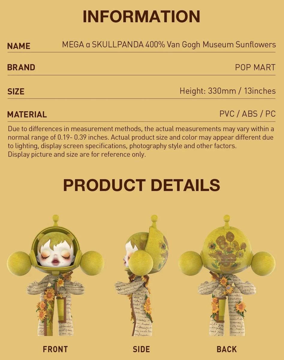 POP MART MEGA α SKULLPANDA 400% Van Gogh Museum Sunflowers H330mm