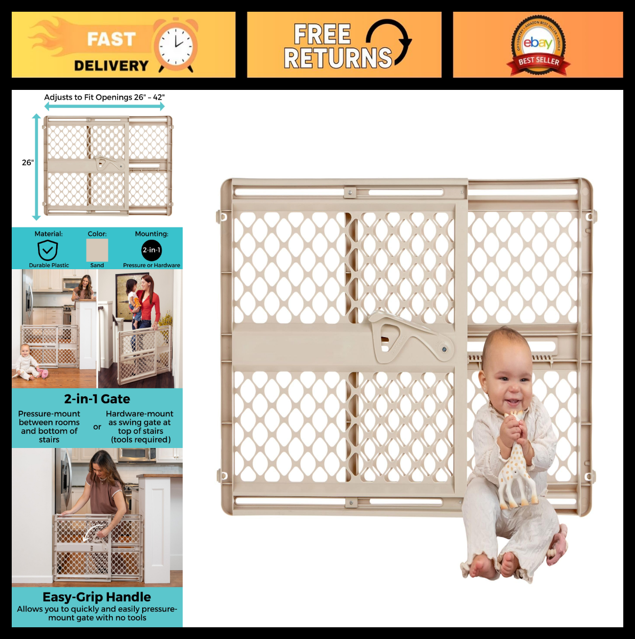 Adjustable Plastic Baby Gate Stairs Doorways