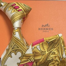 HERMES Silk Tie Botanical Art Allover Pattern Neckwear Authentic Rare