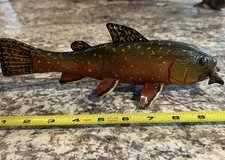 Stunning 10” Signed Bob Foster  Working Spear Decoy Trout W/ Fish In Mouth!