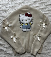 Rare Sanrio Hello Kitty Bow Cardigan XS Fits S Beige With Pockets And Buttons