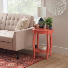 Pemberly Row Contemporary Wood Accent End Table in Coral Orange