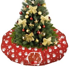 Pawaboo Cat Tunnel Bed Under Christmas Tree, 35.4'' Red Snowman