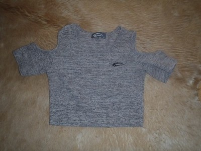 Smilodox women's shirt short sleeve shoulder fr cropped gray size S second hand look!!