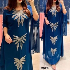 Wedding Abaya Dubai Women Georgette Kaftan Islamic SALE Party Eid Farasha Fancy