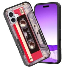 CICPLKSE Dual Layer Shockproof Protective Cover Case for iPhone 16 Cassette Tape