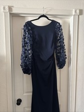 Eliza J Women's Navy Blue Formal Long dress Size 8 With Floral Navy Sleeves