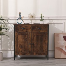 Rustic Brown Storage Cupboard 2 Drawer 2 Door Sideboard Multipurpose Cabinet