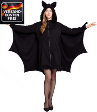 Fledermaus Zip-Hoodie Halloween Kostüm für Erwachsene, schwarzer Kapuzenpullover
