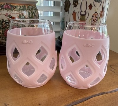 ELLO PINK Silicone Sleeve Stemless Wine Glasses Set of 2  17oz EUC