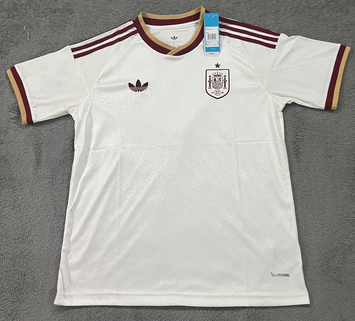 adidas Spain National Team Soccer Jersey White Maroon Gold Size L