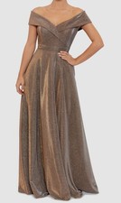 XSCAPE Women Gold Off-The-Shoulder Sequin-Knit Fit & Flare Gown Size 6