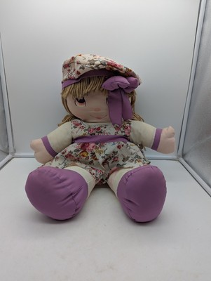 VINTAGE 1992 DOLLY MINE 24'' PLUSH PURPLE AND WHITE FLORAL DRESS