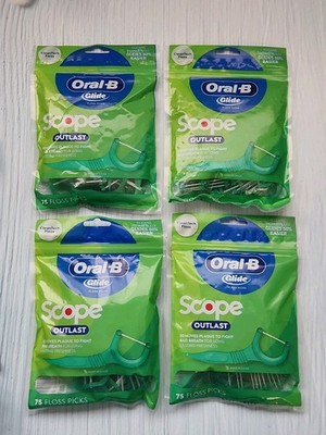 (Pack of 4) Oral-B Glide Dental Floss Picks with Scope, Mint Flavor, 75 Count 