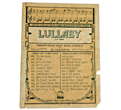 Lullaby No. 1609 by G Martin 1912 Piano Sheet Music Very Easy Extra Large Notes