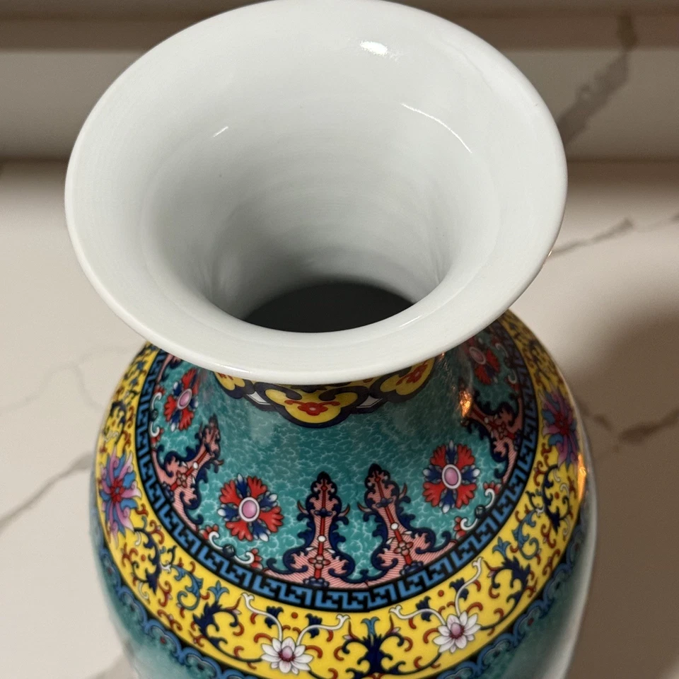 "Florero de piso de cerámica con flores florales cola de pez grande Jingdezhen de 18""" Foto 2 de 4