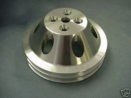 Small Block Chevy Polished Aluminum Water Pump Pulley short double groove billet - Image 2 of 3