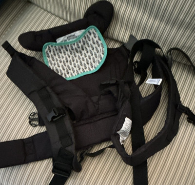 Baby Carrier Black Teal White Trim w/ Buckle Closure Secure Fastening