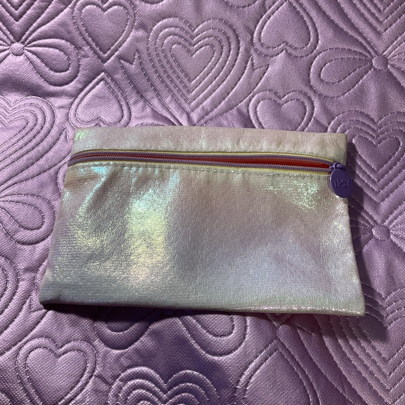 Ipsy Zipper Cosmetic Makeup Bag Pouch Iridescence w Purple Logo Zip Dangle 5"x7"
