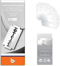 (Free Duty Tax) 50 Count Safety Razor Blades, Platinum Coated Swedish Stainl