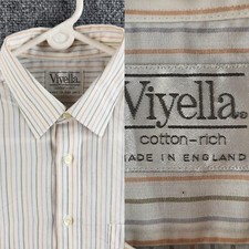 Viyella Cotton Rich England Made Long Sleeve Button Up Shirt Striped Colorful